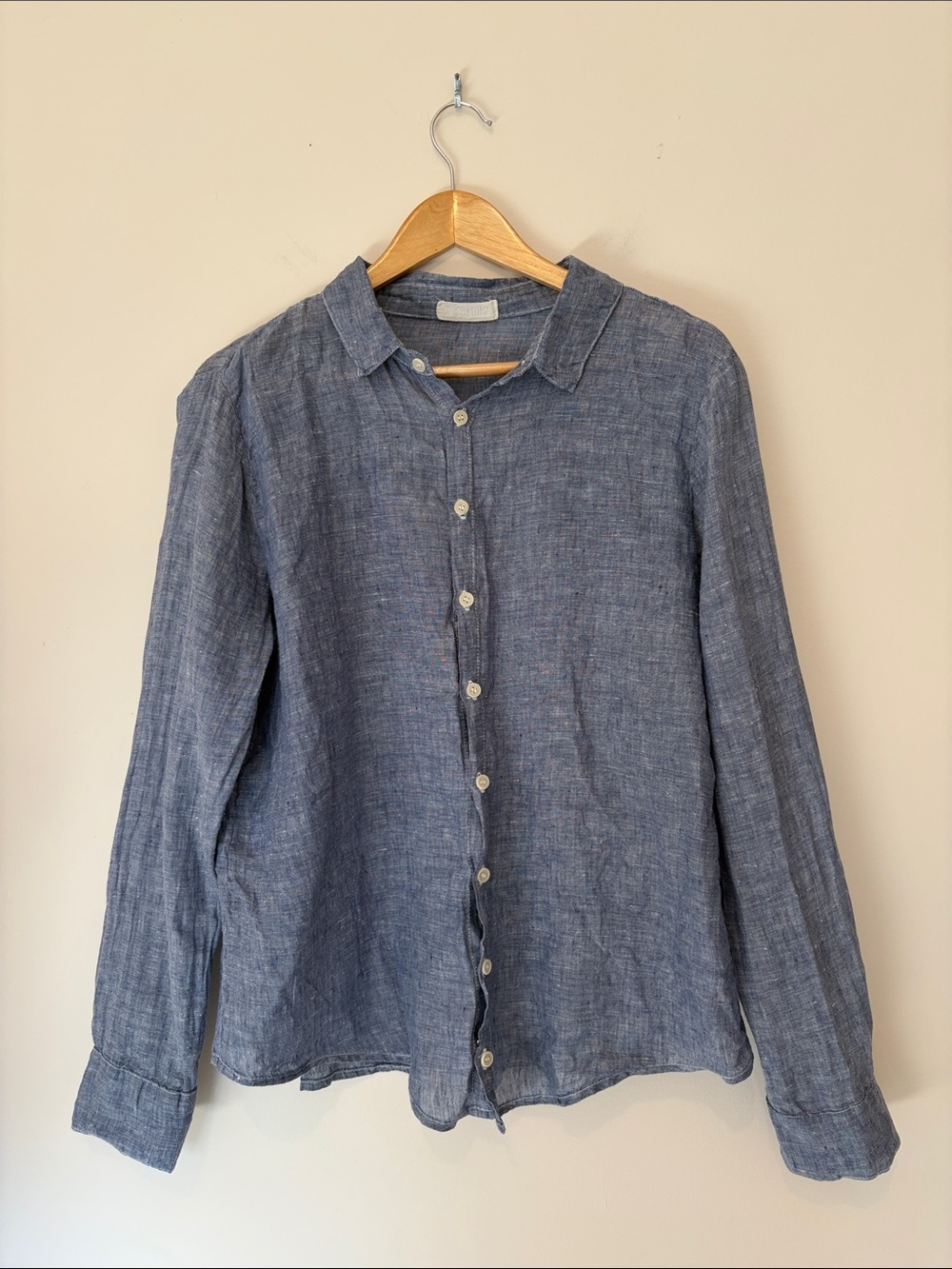 2 CP SHADES 100% Linen Button Up Long Sleeve Shirts Denim Blue and White Size M